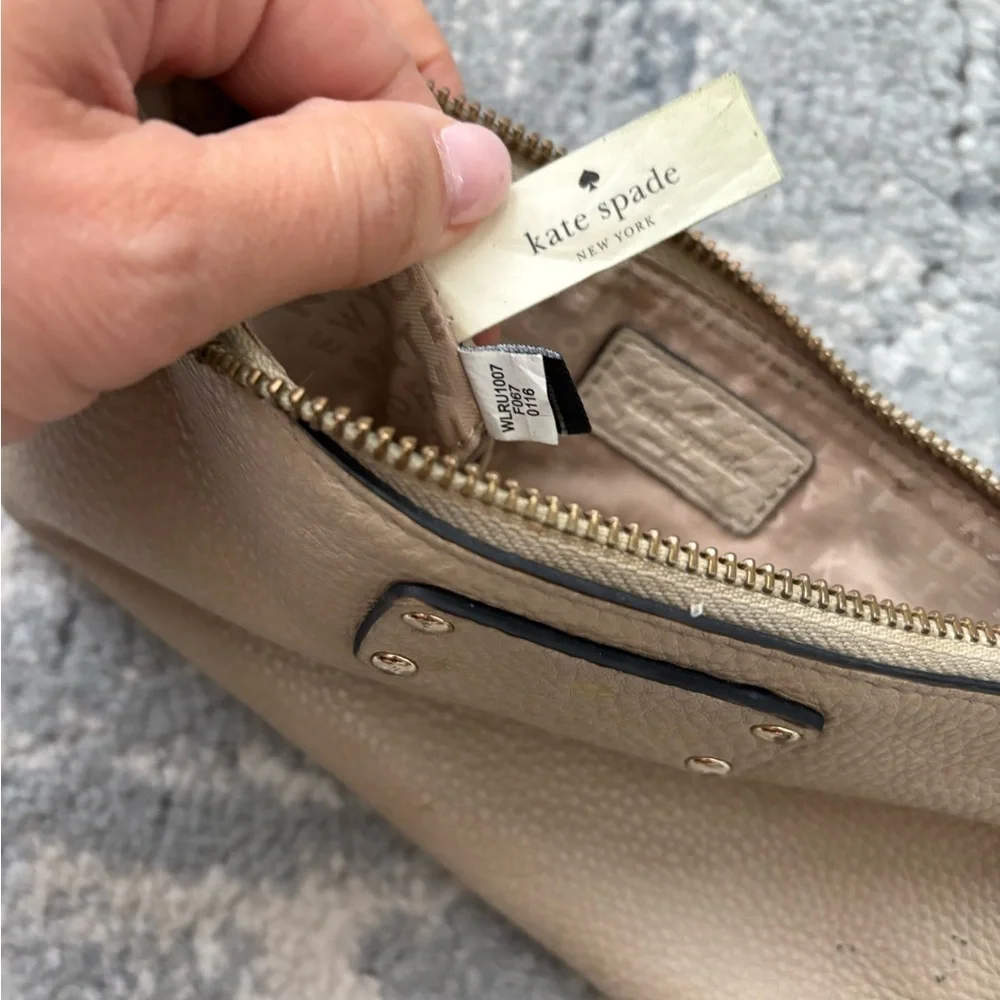 Kate Spade Peddle Leather Wristlet, Beige.
